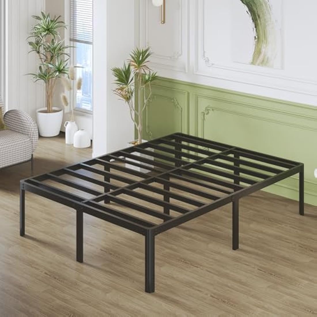 Lutown-Teen High Super King Bed Frame 6ft with Rounded Corner Legs, Heavy Duty Metal Super King Size Bed 180x200cm, Super King Size Bed 46 cm High, Noise Free, Easy Assembly