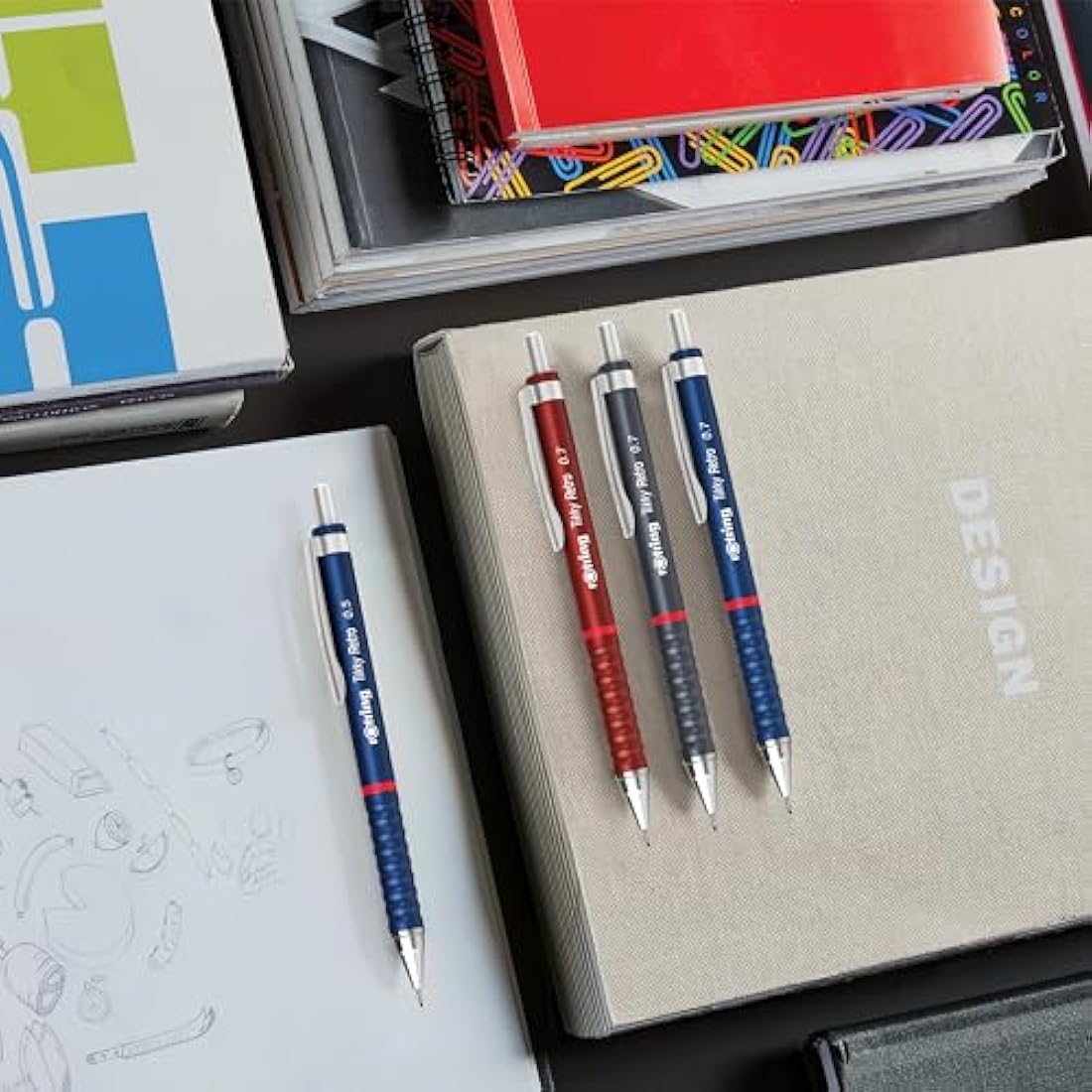 rOtring Tikky Retro Mechanical Pencils | 2B 0.7 mm | Grey Barrels | with Comfort Rippled Grip | 12 Count