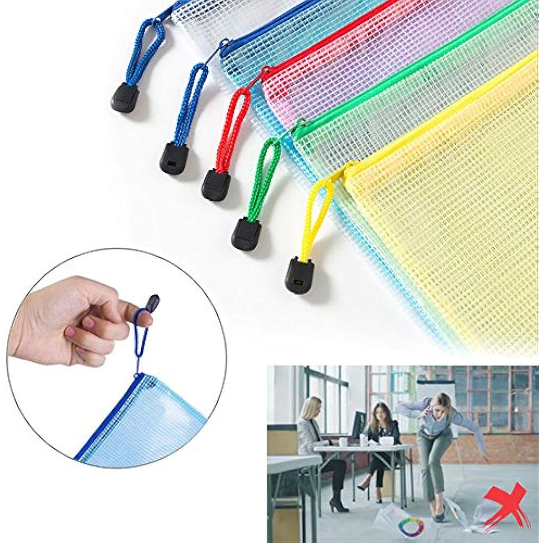 Vicloon Plastic Wallets, 15Pcs A3 A4 A5 Zip Lock Bags Mesh Document Wallet Document Folders Plastic Pockets Zipper File Wallet for School Office Homework Storage Bags