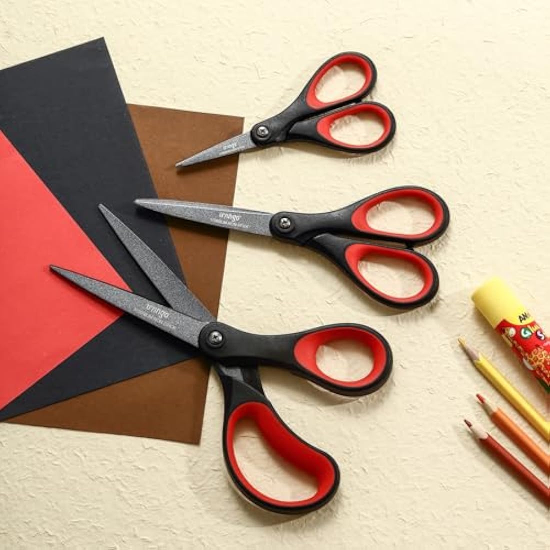LIVINGO Titanium Scissors Set - Heavy Duty Sharp Non-Stick Blades for Paper, Fabric, Stationery - Comfort Grip Handles - Ideal for Home Office School and Crafting - Includes 5", 7", 8" Sizes