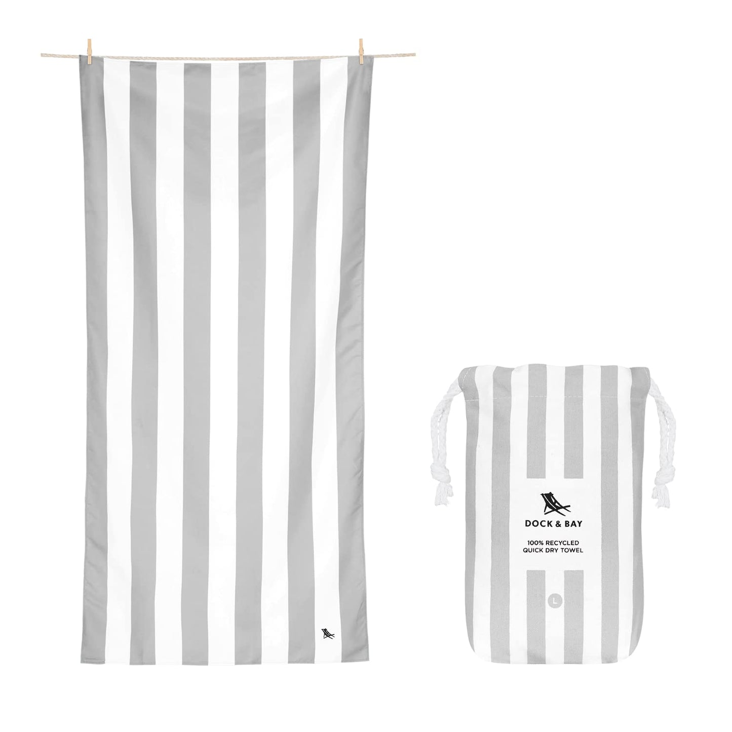 Dock & Bay Beach Towel - Quick Dry, Sand Free - Compact, Lightweight - 100% Recycled - Includes Bag - Cabana Light - Goa Grey - Extra Large (200x90cm,