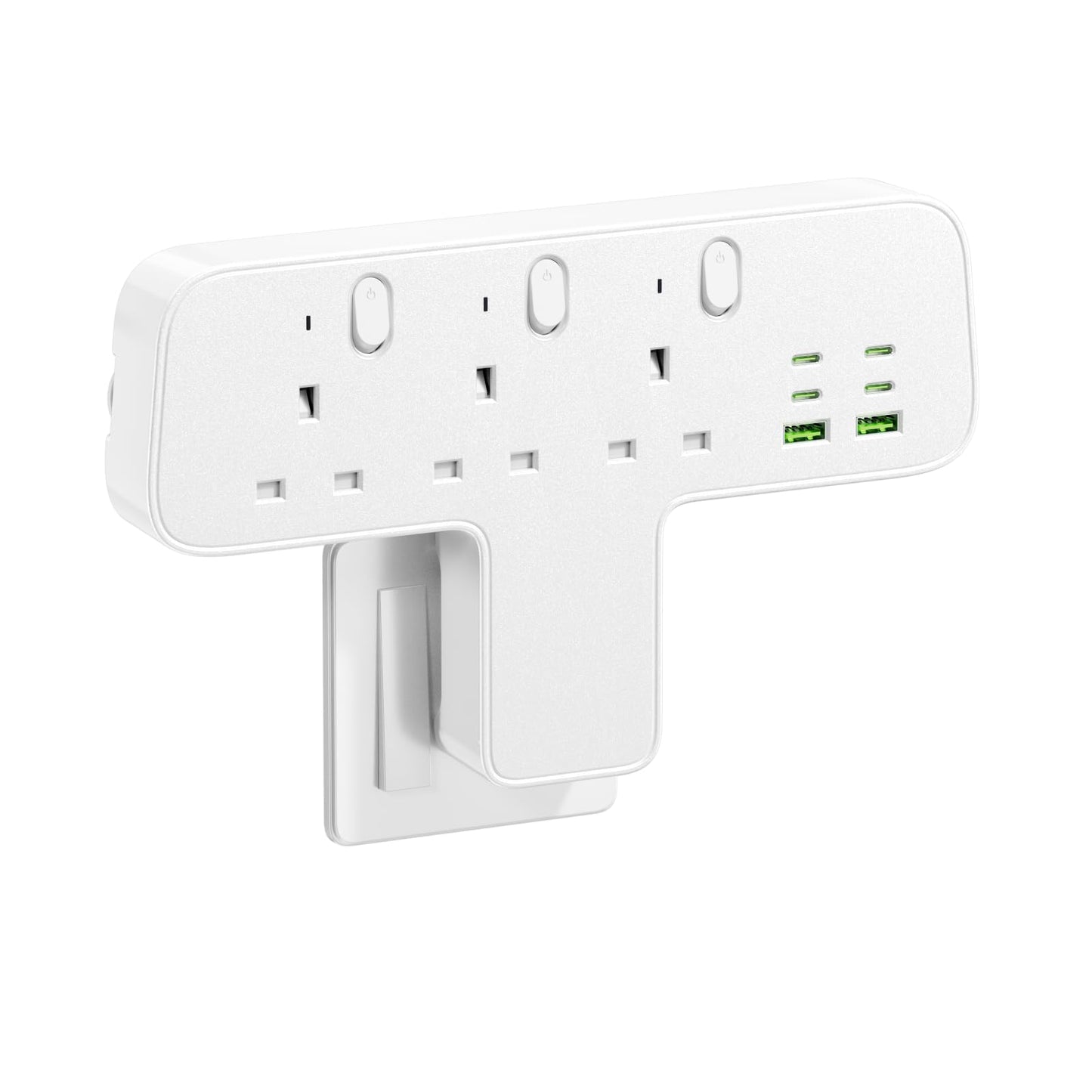Banaplo Plug Extension Socket, 9-IN-1 Multi Plug Adaptor 3 Way 6 USB(3.8A,4 Type-C), 13A 3250W Plug Adapter UK, Wall Plug Extender with Individual