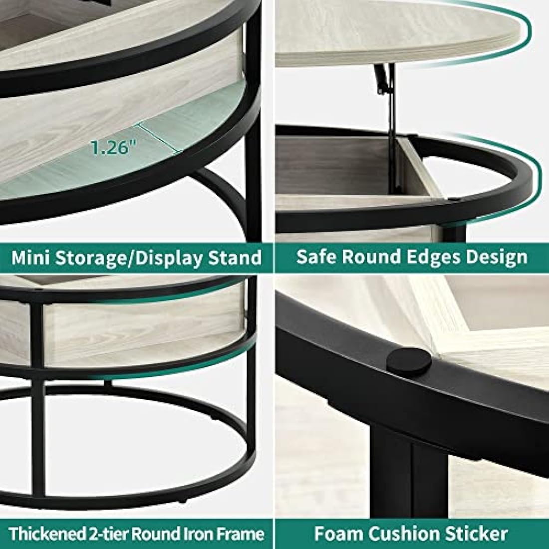YITAHOME Round Lift Top Coffee Table, Coffee Tables for Living Room with Hidden Storage Compartment, Coffee Table with Storage for Home Office,Round Center Tables Living Room (White Oak)