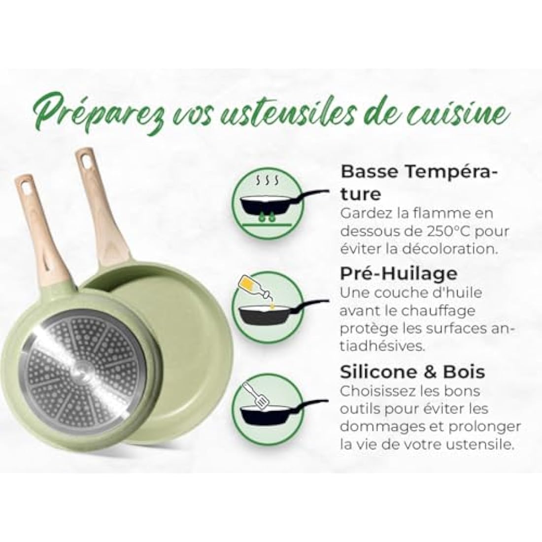 Just Perfecto Set of 15 Pots and Pans, Non-Stick Cookware Set, Granite Induction Cookware Non-Stick Set with Frying Pans and Saucepans (PFOS, PFOA Free) (Green)