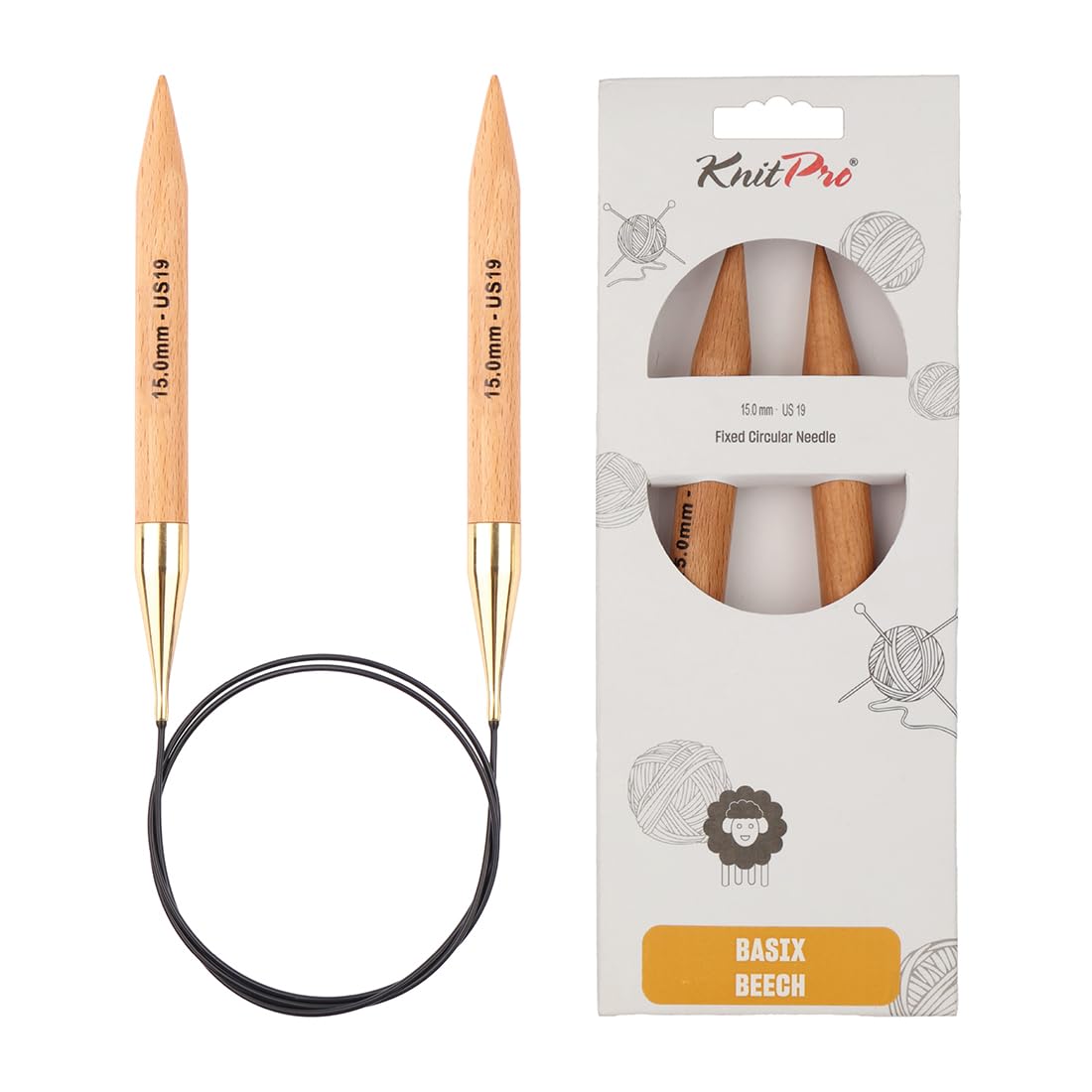 KnitPro Basix Beech Fixed Circular Needles 24" (60cm) | 15.00mm