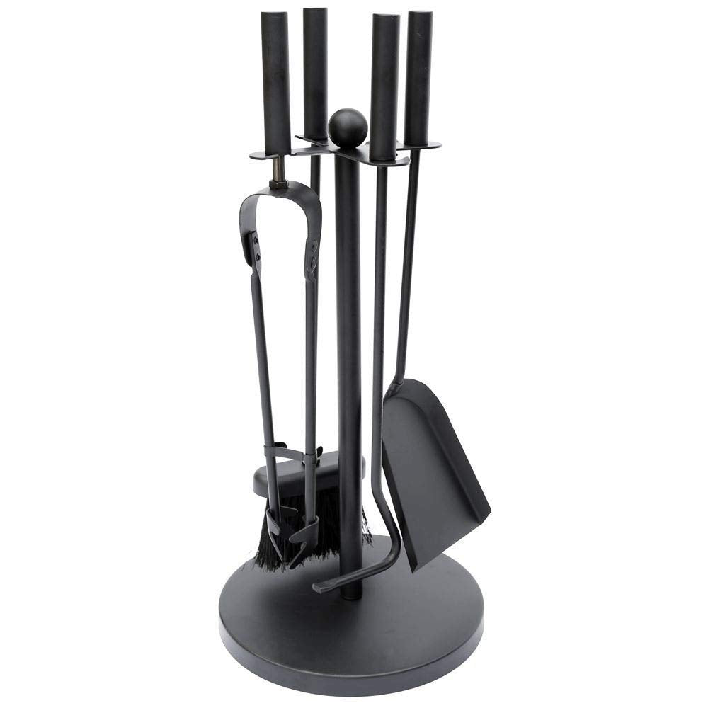 Fire Vida 5 Piece Warwick Fireplace Companion Set ? Black Cast Iron Fireside Tool Kit with Stand ? Includes Poker, Tongs, Shovel & Brush ? Ideal for