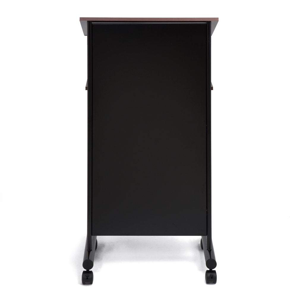 Audio-Visual Direct Wheeled Lectern with Storage Shelf - Beech/Black - Compact Standing Desk for Reading - LapTop Stand