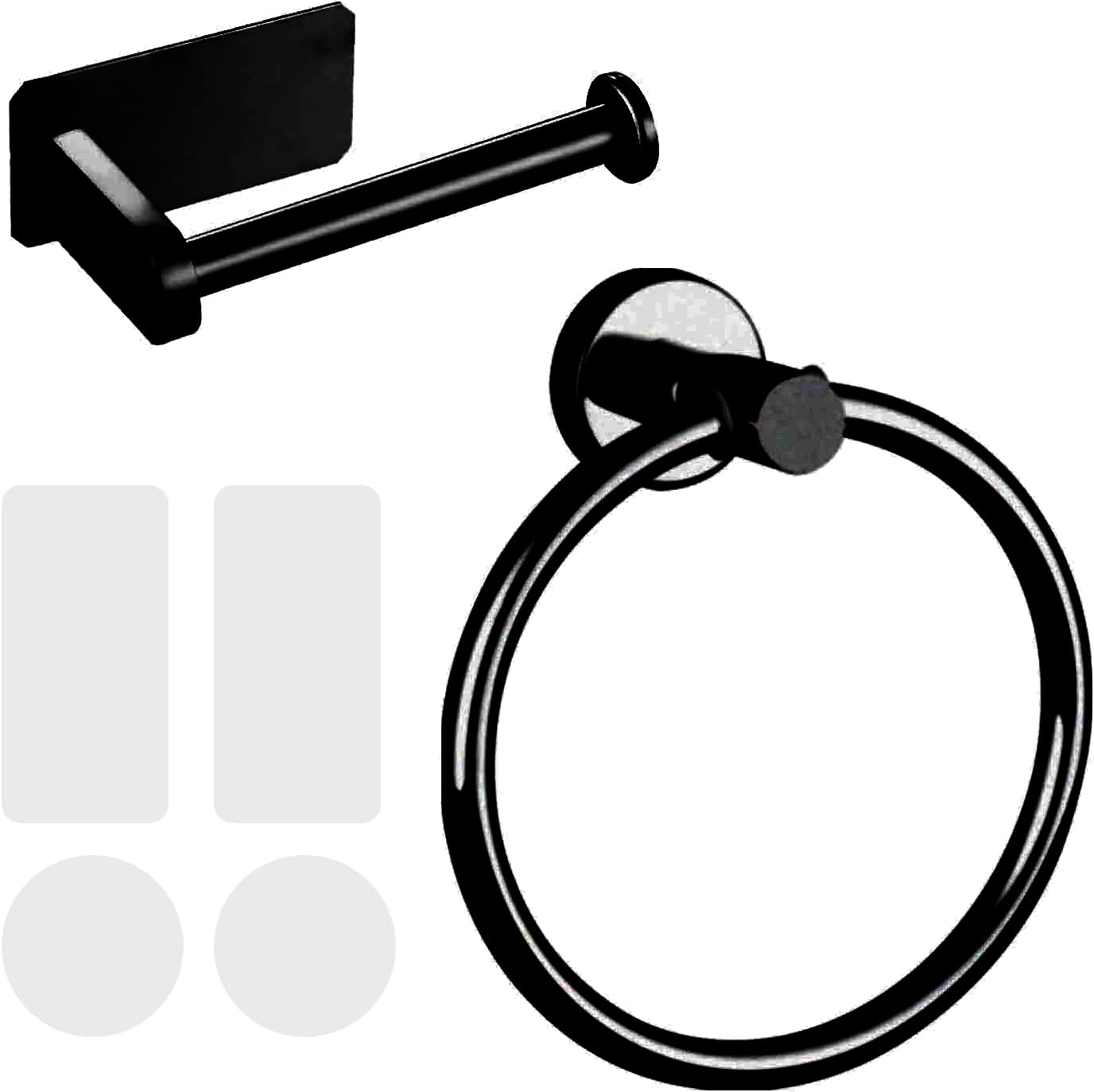 Self Adhesive Toilet Paper Roll Holder and Hand Towel Ring Set for Bathroom - 304 Stainless Steel No Drilling Easy Installation (Black)