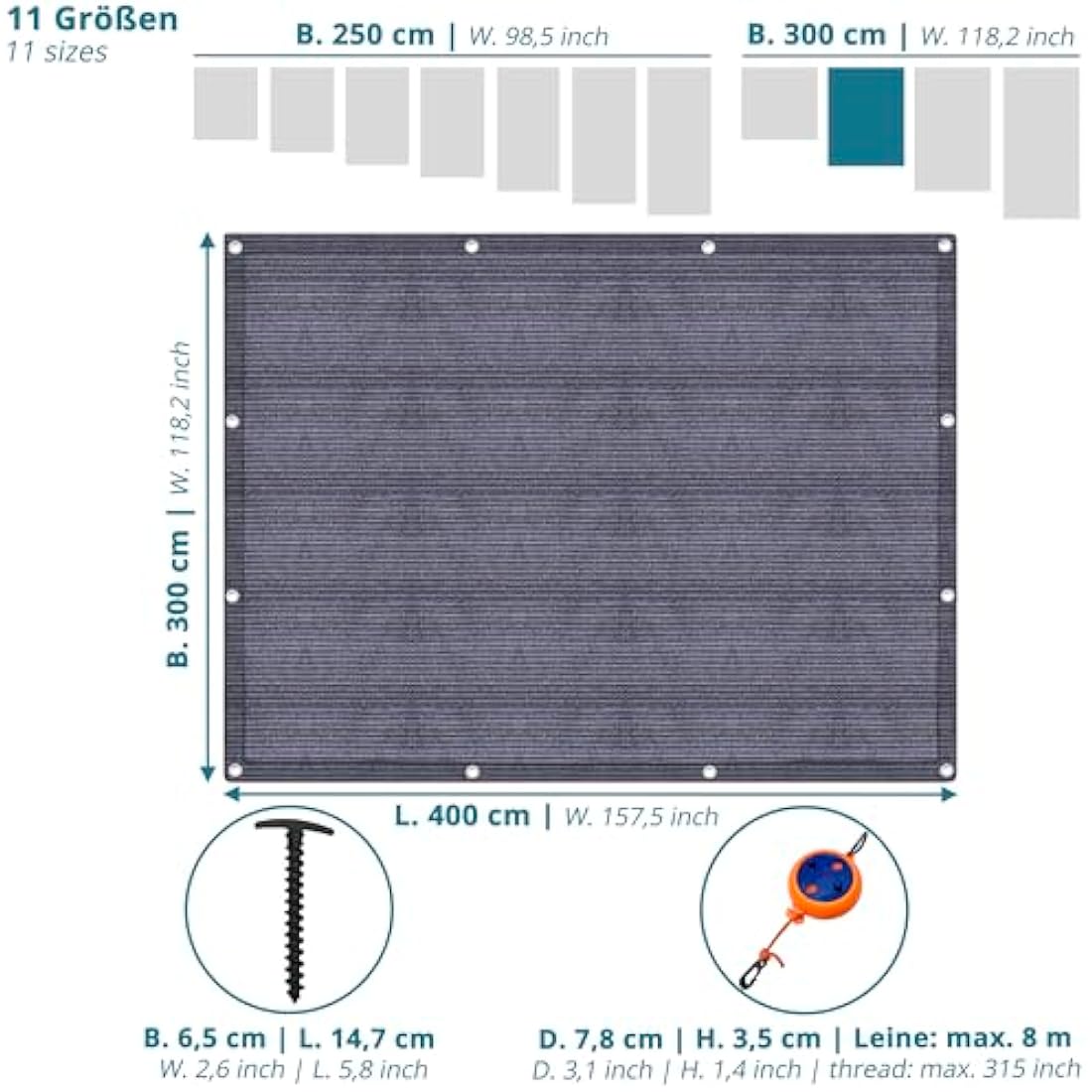 valuents Awning Carpet – Blue/Grey – Various Sizes – Camping Rug Outdoor – Tent Carpet Caravan / Motorhome with Carry Bag + Plus: Washing Line & 8 T-Pegs