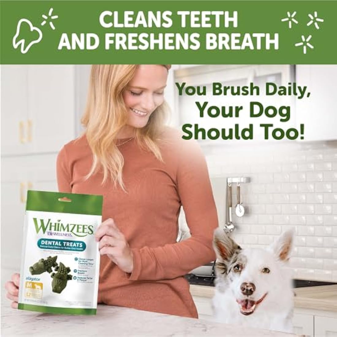WHIMZEES by Wellness Alligator Natural Dental Chews for Dogs, Long Lasting Treats, Grain-Free, Freshens Breath, Medium Breed, 12 Count