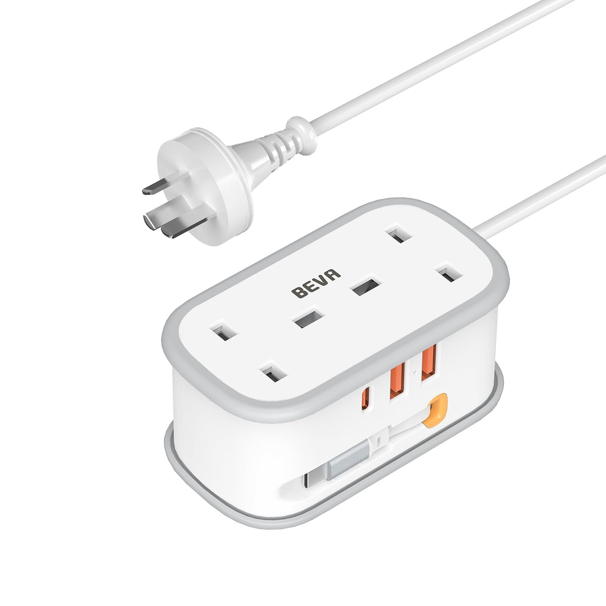 UK to Australia Plug Adapter with 1.5M Extension Cable, BEVA 2 Way 3 USB (2A+1C) Australian Power Adapter with Retractable USB C Cable for New