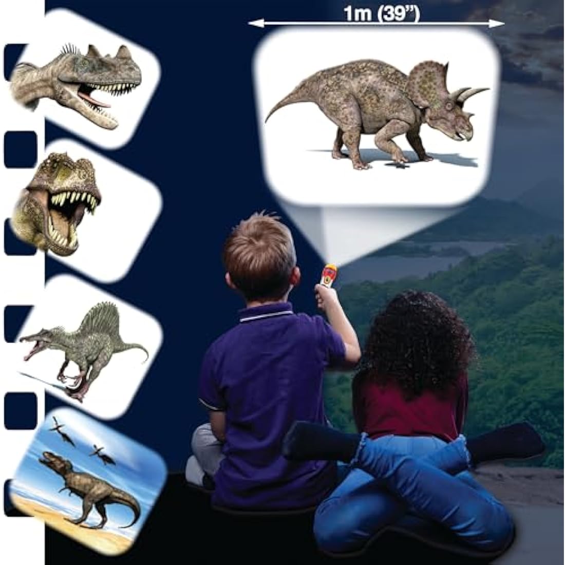 Natural History Museum Dinosaur Torch & Projector – 24 Dinosaur Image Slides, Precise Projections Up to One Metre Wide, Interactive Kids Dinosaur Flashlight Toy