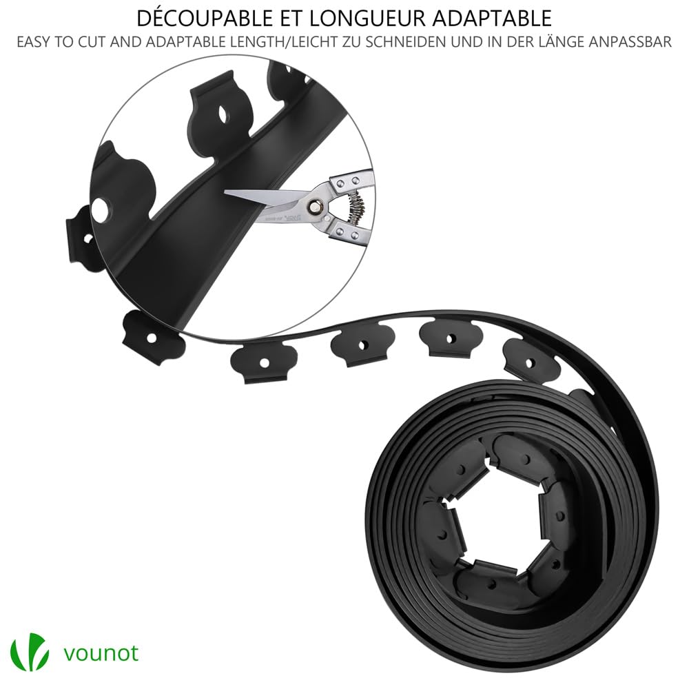 VOUNOT 20m Flexible Lawn Edging, Plastic Garden Edging Border with 60 Strong Securing Pegs, Height 5cm, Black