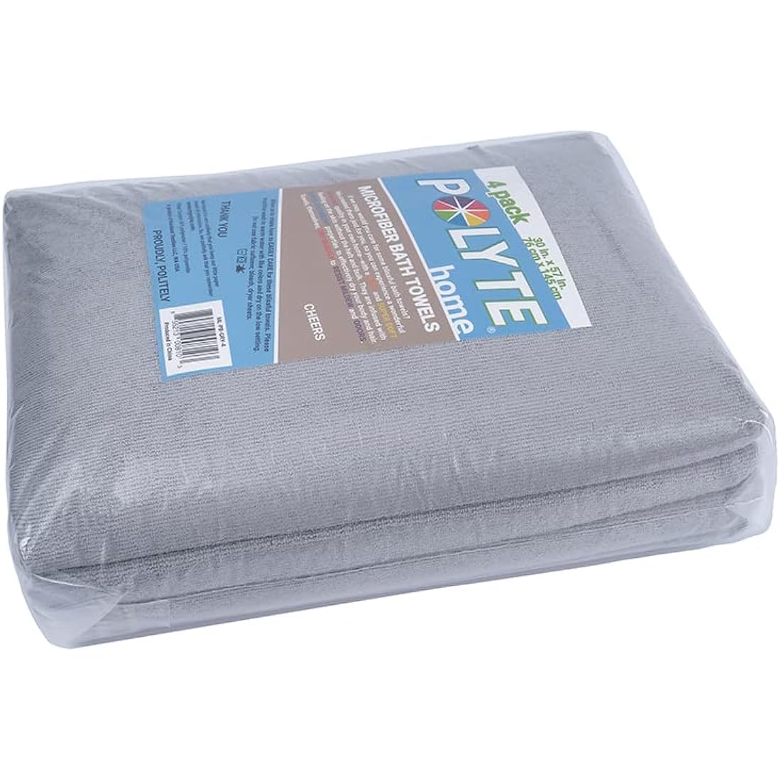 POLYTE Quick Dry Lint Free Microfibre Bath Towel, 76 x 145 cm, Pack of 4 (Grey)