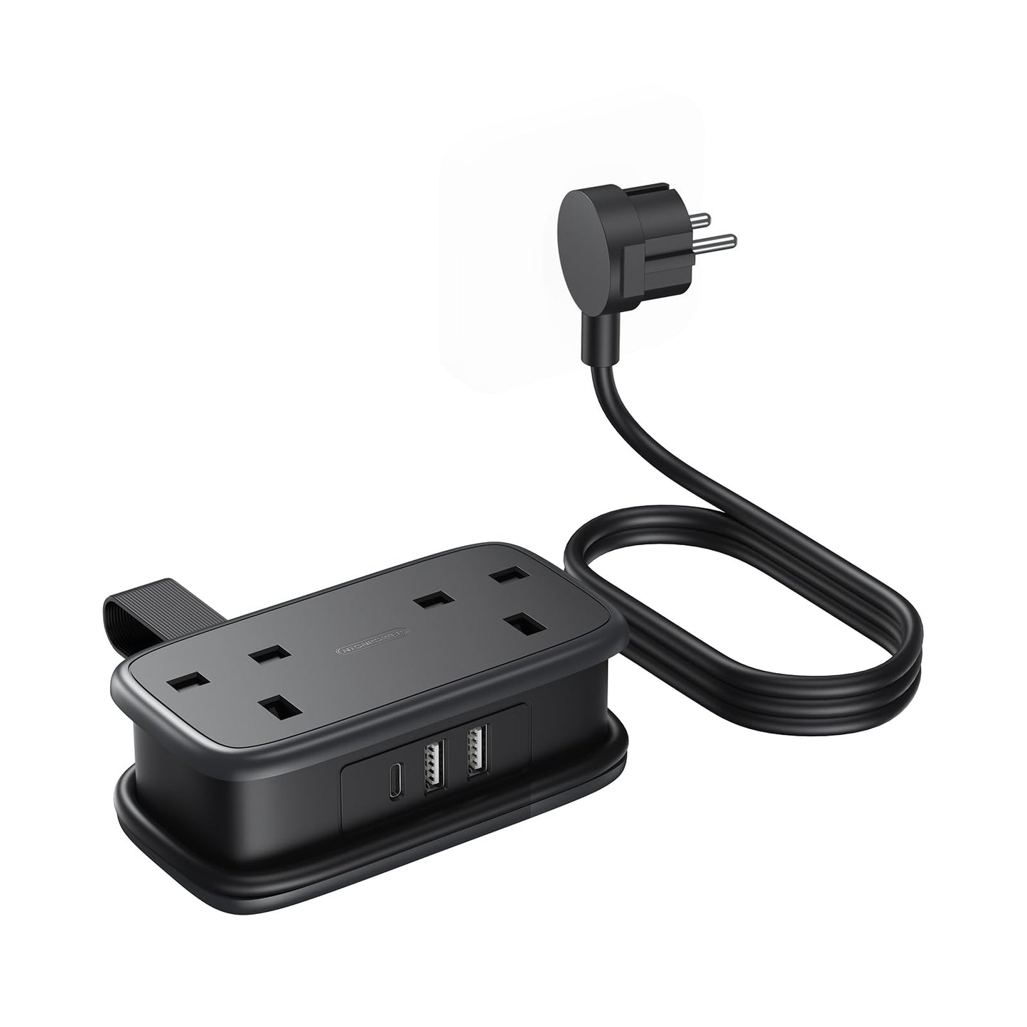 NTONPOWER UK to European Plug Adapter with 1.2M Extension Cable?2 Way Travel Extension Lead with 3 USB(2A+1C) Compact Travel Adapter for Germany