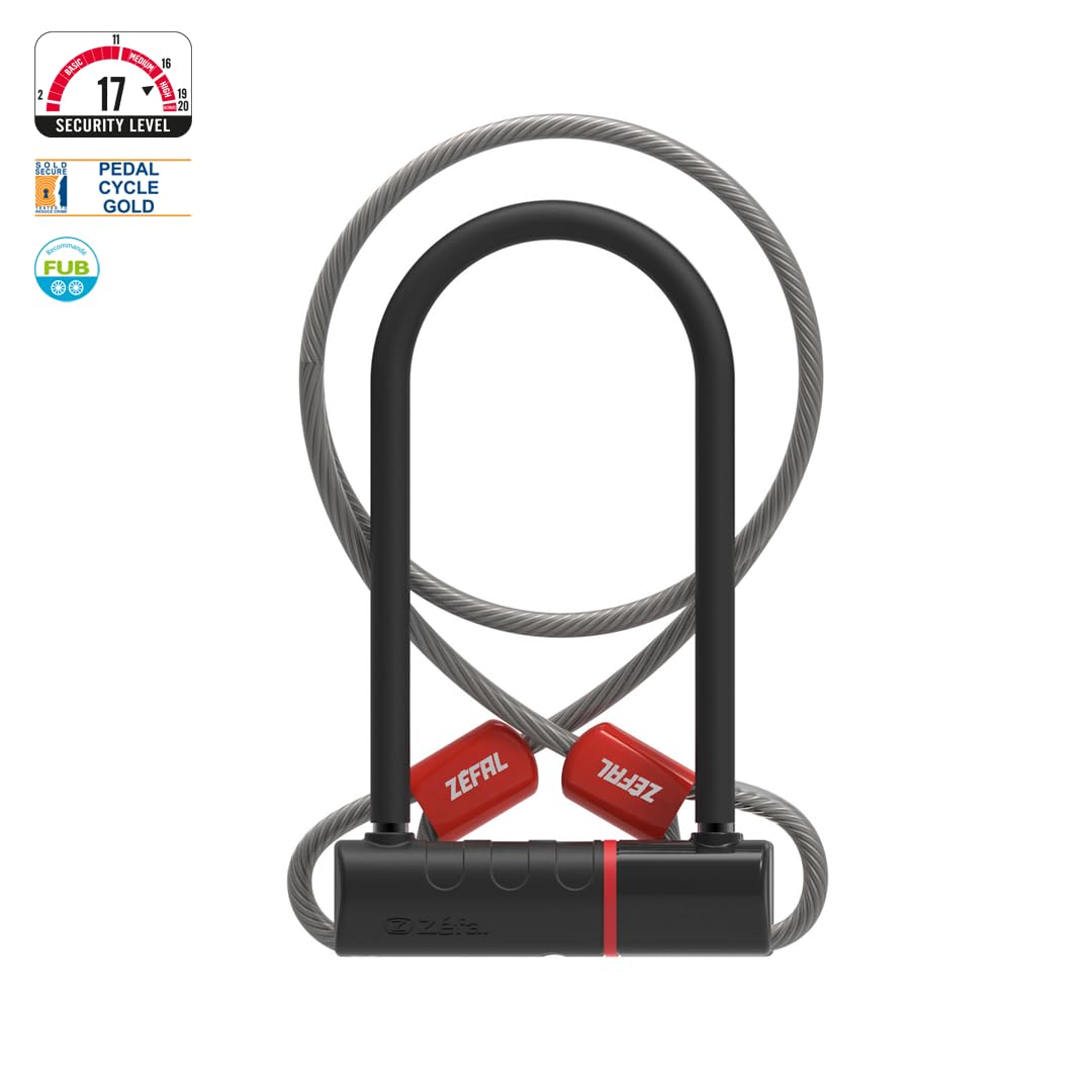 Zefal 4947B K-Traz U17 & Cable Extension U-Lock, Black, 115 x 230mm/120cm