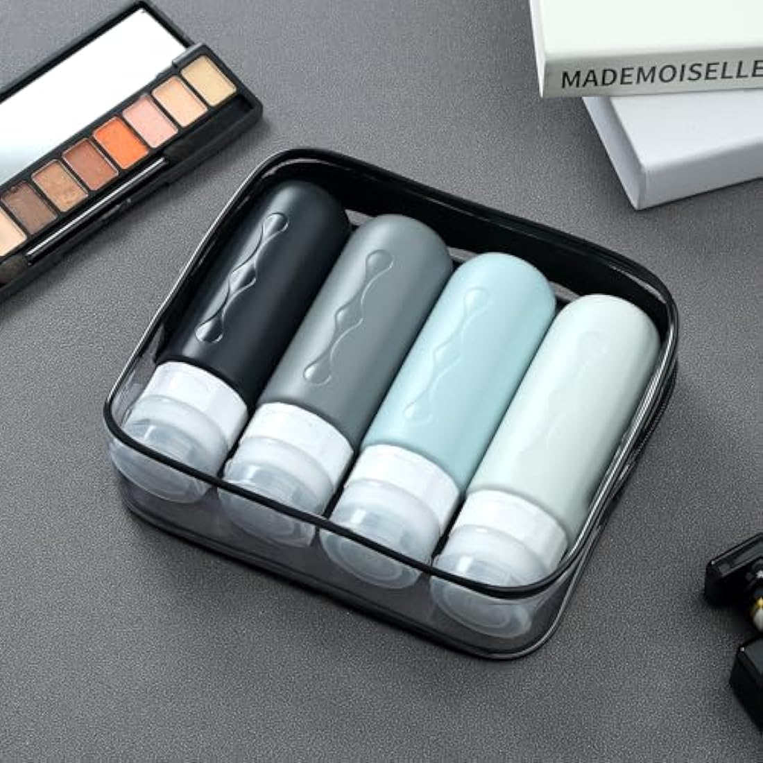 Gemice Silicone Travel Bottle, 4 Pack Portable Travel Containers Set LeakProof Refillable Squeezable for Lotion Liquid Shampoos, Soap and Toiletries (90ml)