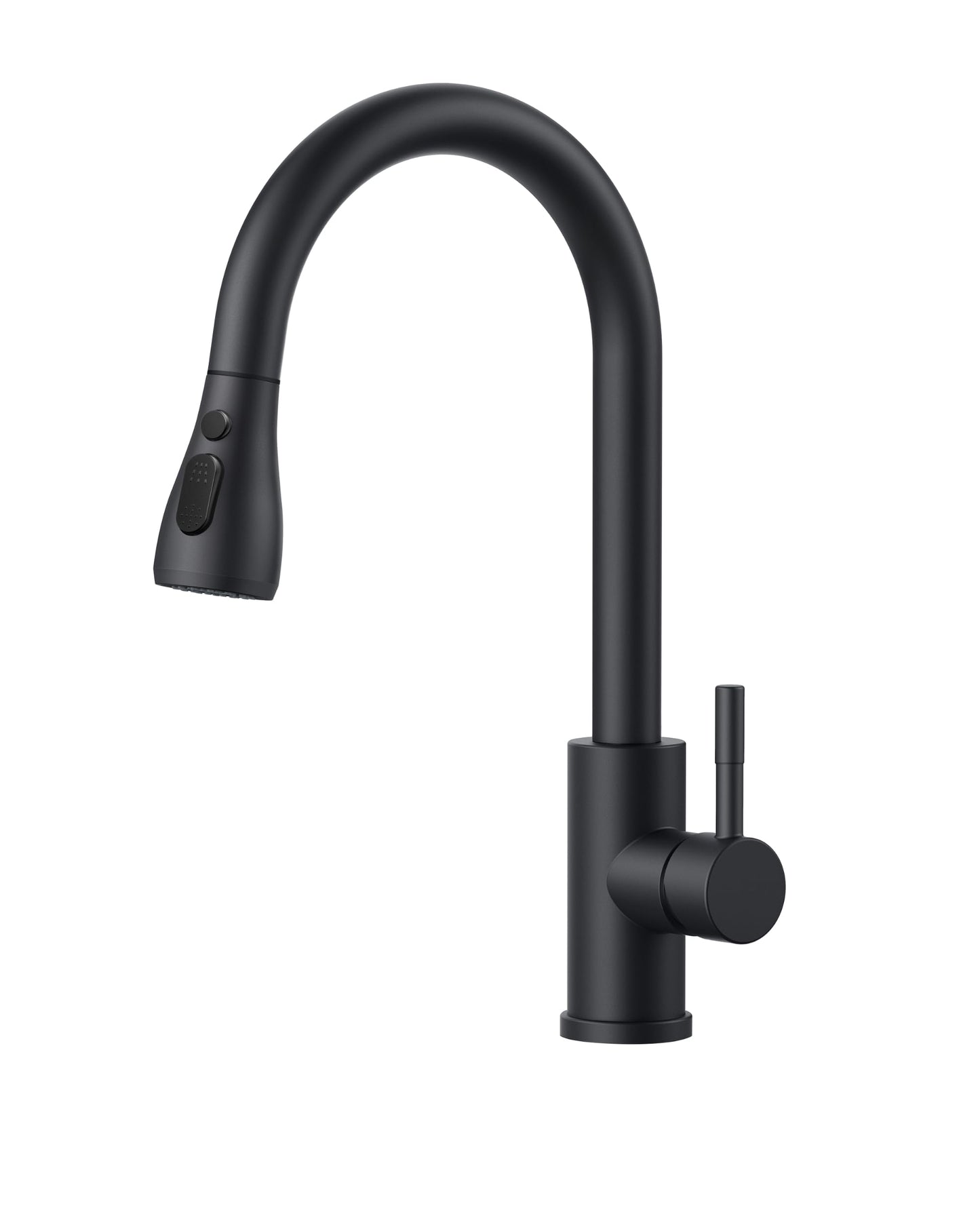 FORIOUS Kitchen Tap, Kitchen Mixer Taps with Pull Out Sprayer, Swivel Single Handle High Arc Pull Down Stainless Steel Sink Faucet, Matte Black