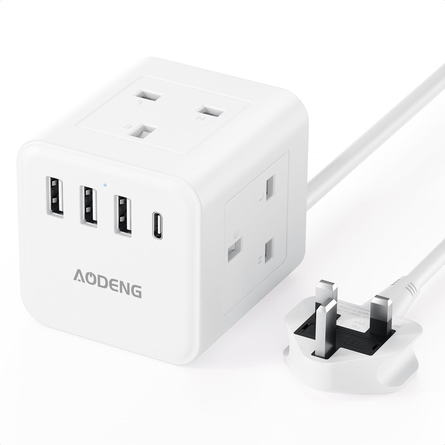 Extension Lead with 4 USB Slots, 4 Way (13A/3250W) Multi Plug Extension Cable, UK Desktop Power Extension Cord with Multi Socket, 1.5M Extension Cable