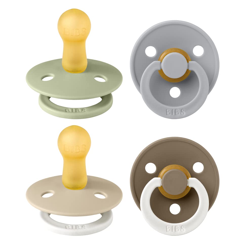 BIBS Dummies Colour 4-Pack, BPA Free Dummy Pacifier, Round Nipple Soothers, Natural Rubber Latex, Made in Denmark. 6-18 Months (Pack of 4), Vanilla