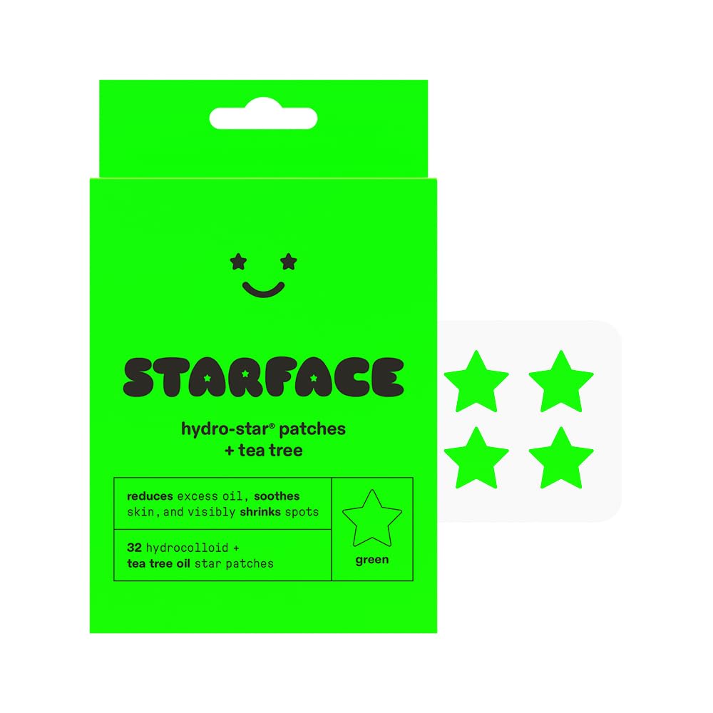 Starface Hydro-Star + Tea Tree, Hydrocolloid Patches with Plant-Based Tea Tree Oil, Helps Naturally Reduce Oil and Unclog Pores (32 count)