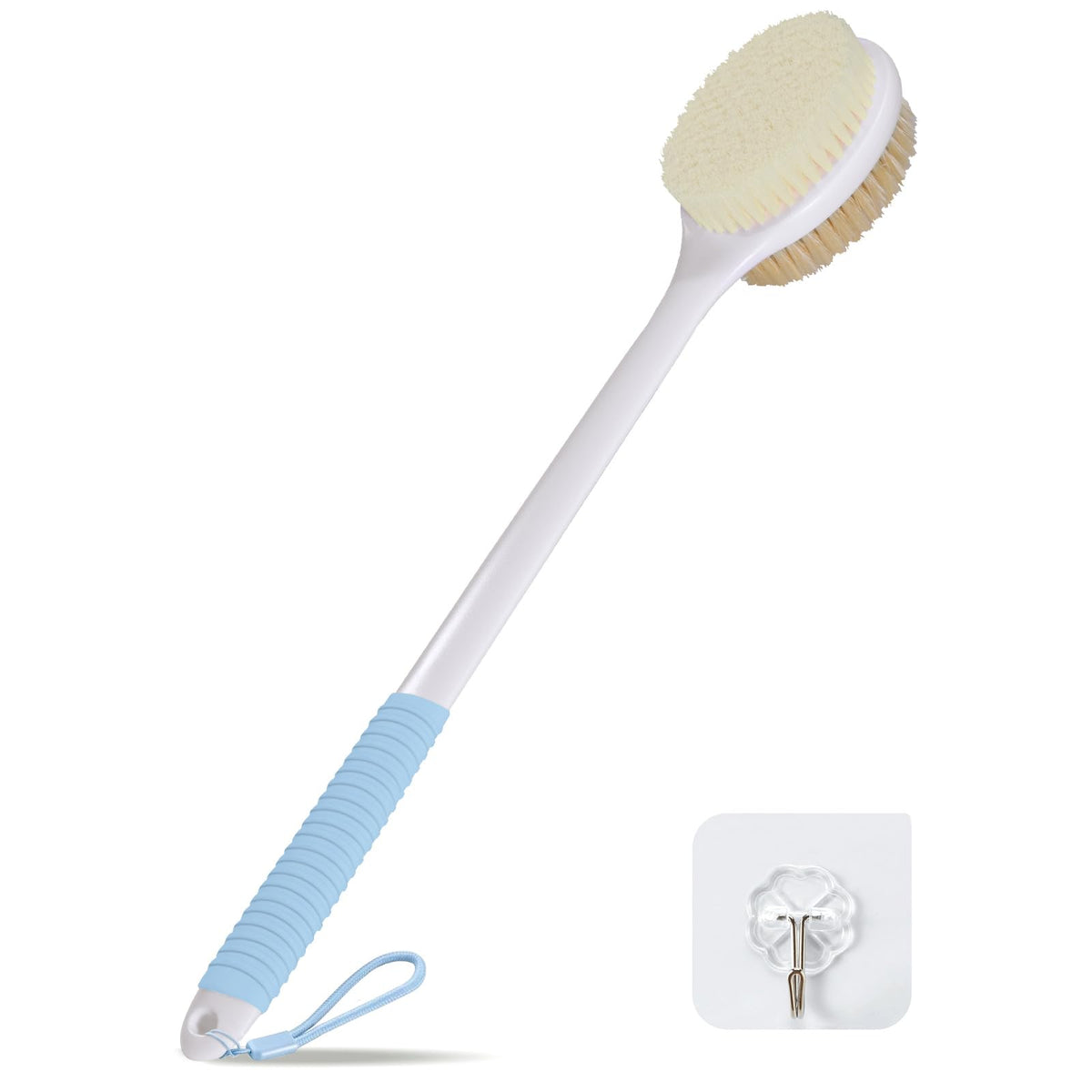 17 Inch Back Scrubber for Shower, Anti-Slip Long Handle Shower Brush with Soft and Stiff Bristles, Exfoliating Bath Brush for Wet or Dry Brushing