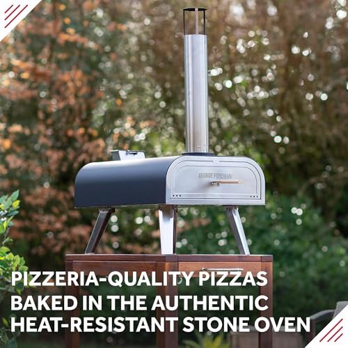George Foreman Outdoor 16 Inch Wood Pellet Portable Wood Fired Pizza Oven Black with Paddle and Carry Bag, BBQ Oven & Smoker, Foldable Legs GFWPPO2BPC
