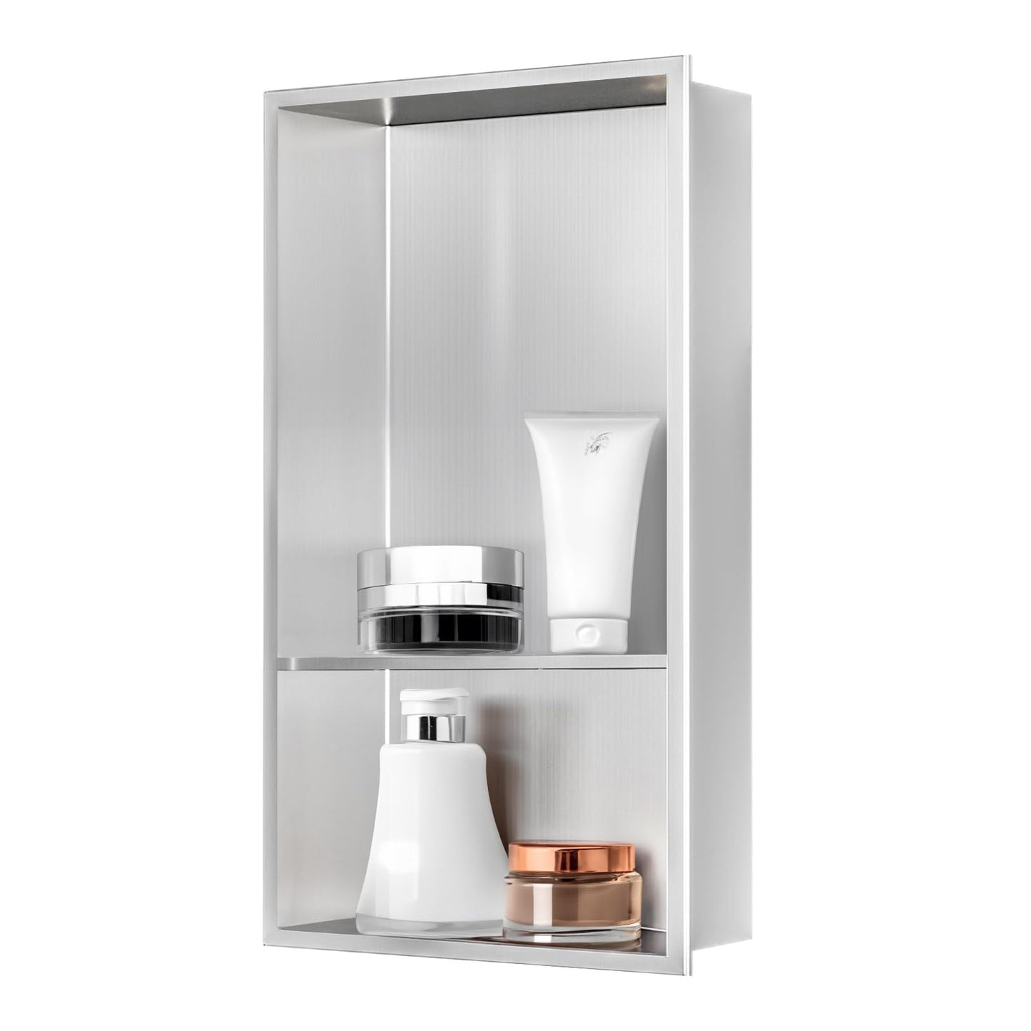 sunrik Shower Niche, Embedded Shower Niche Stainless Steel, Shower Niche with Shelf 30?60?10cm?20/40cm?, Nickel color