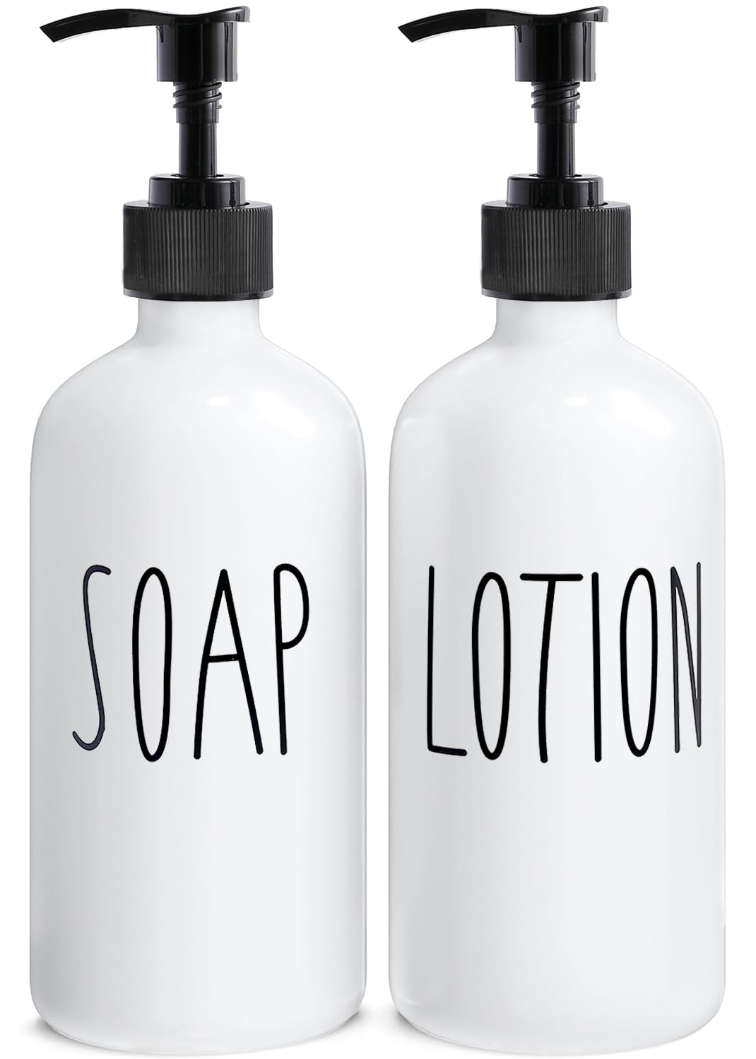 MOMEEMO White Soap Dispenser Bathroom Set, Contains Hand Soap and Lotion Dispenser. Suitable for Farmhouse Decor, Bathroom Accessories Decor. (White)