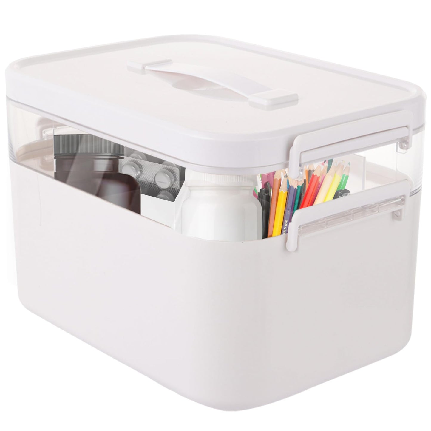 ASelected Medicine Storage Box Fold 2-Layer First Aid Box Household Medicine Cabinet Box With Mini 3 Compartment, Portable with Lid Organiser for Home