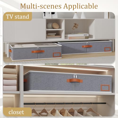Yawinhe Foldable Under Bed Storage Bags, Closet Organizers, Large Containers with Sturdy Zipper, Clear Window and Reinforced Handles, for Bedding, 2