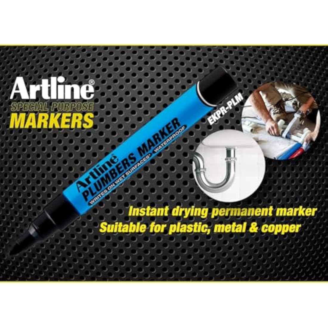Artline Plumbers Permanent Markers | Professional Series | For Use On Wet Surfaces | Waterproof | EKPR-PLM | 1.5mm Bullet Tip | Pack of 12 | Black