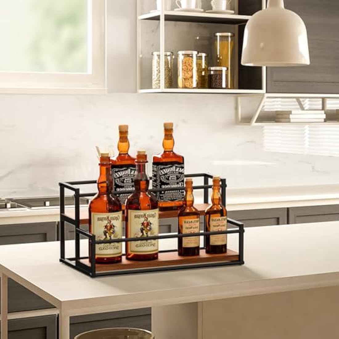THYGIFTREE Coffee Syrup Rack Organizer 2-Tier Syrup Bottle Holder Stand for Coffee Bar Station