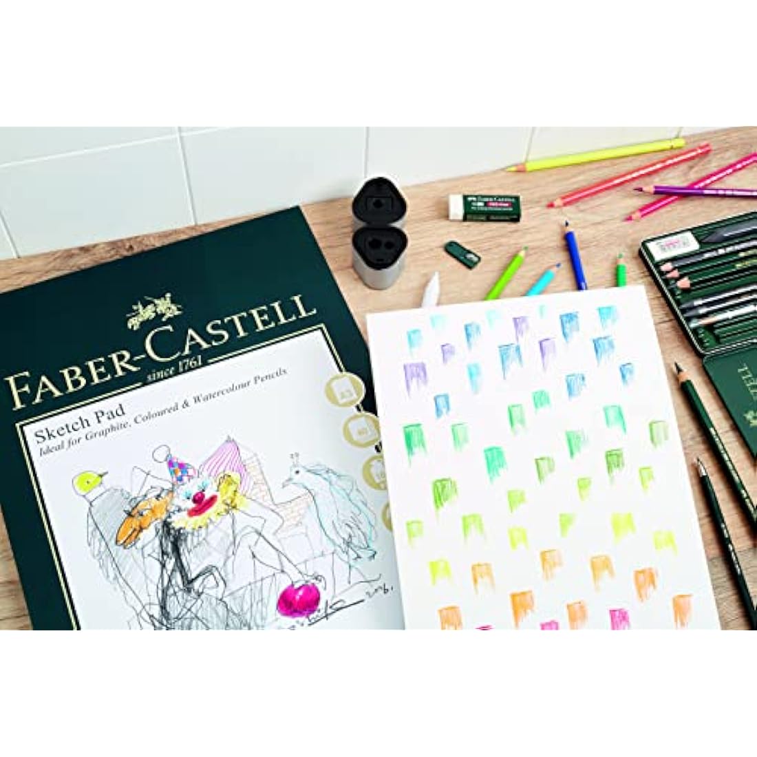 Faber-Castell A4 Sketch Pad & Tin Of 24 Polychromos Artists Colouring Pencils - Art Set For Adult Colouring Books, Craft Supplies, Drawing, Sketching, Lightfast Pencils, Schools, Home, College…