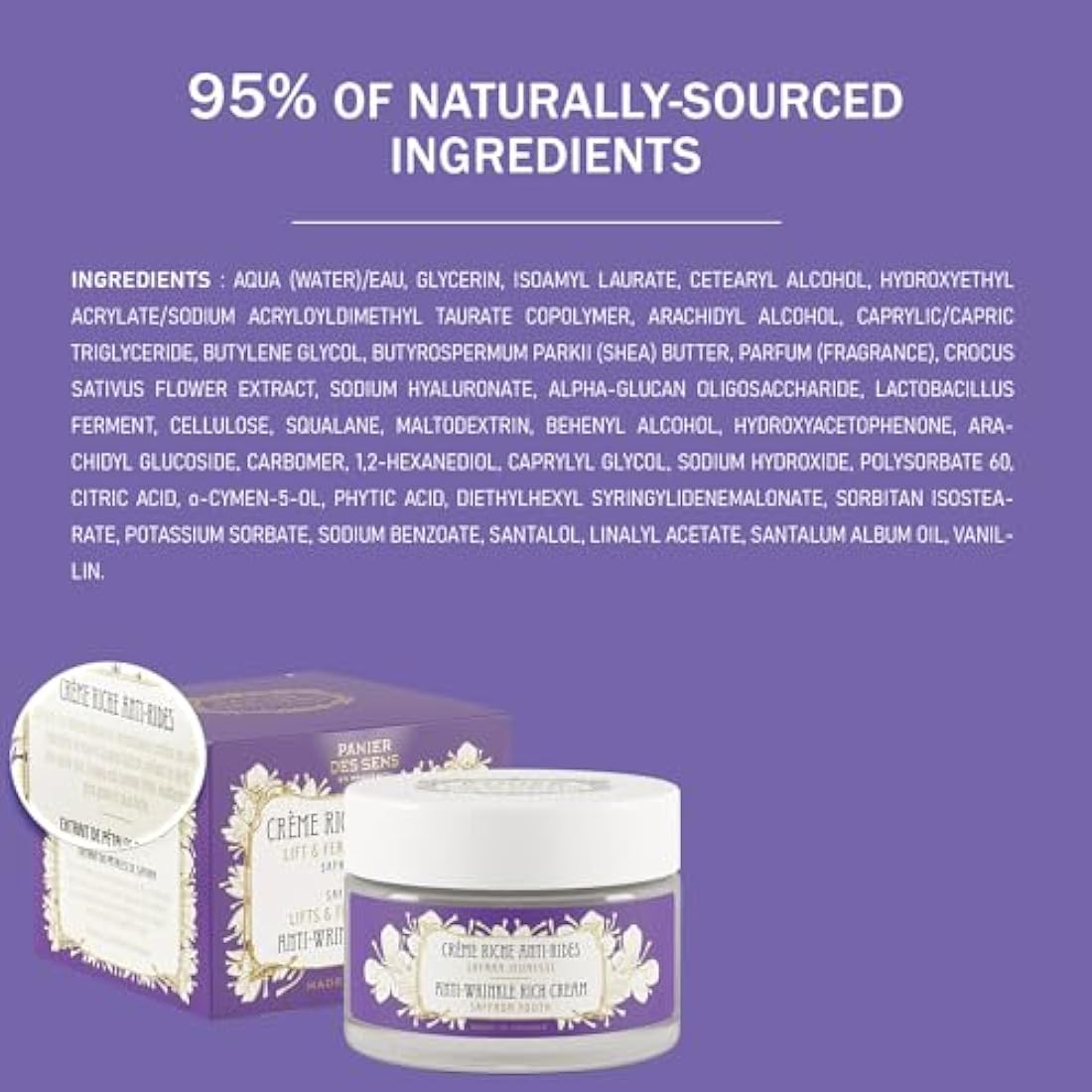 Panier des Sens - Anti Aging Face Cream - with Hyaluronic Acid + Saffron Extract - Anti Wrinkle and Lift - Skin Care for Women Made in France - Facial Moisturiser 95% Natural Ingredients –50 ml