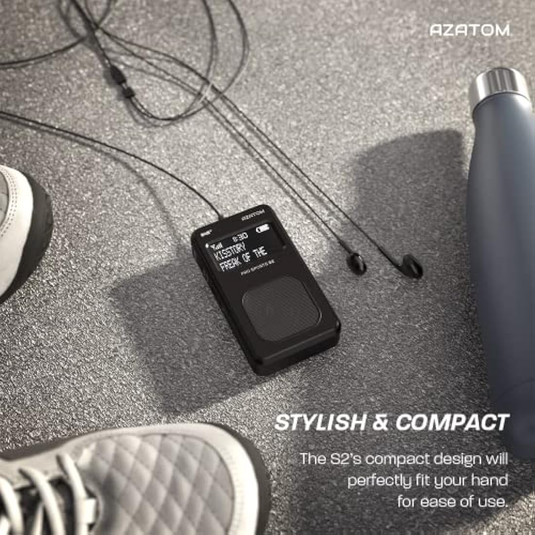 Portable DAB/DAB+ & FM Digital Radio | Sports Earphones Included | Built in Speaker | Rechargeable Battery (10-12 Hours) | Perfect for Sports, Hiking or Working | AZATOM Pro Sports S2 (Black)