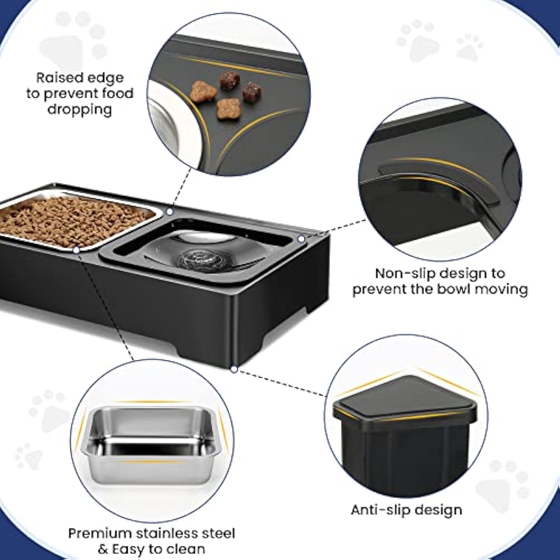 PETTOM Raised Dog Bowl 2x1600ML, Dog Bowls with Stand 4 Height Adjustable for Large Medium Small Dogs, Non Spill Dog Water Bowl & Stainless Steel Dog Food Bowl Set