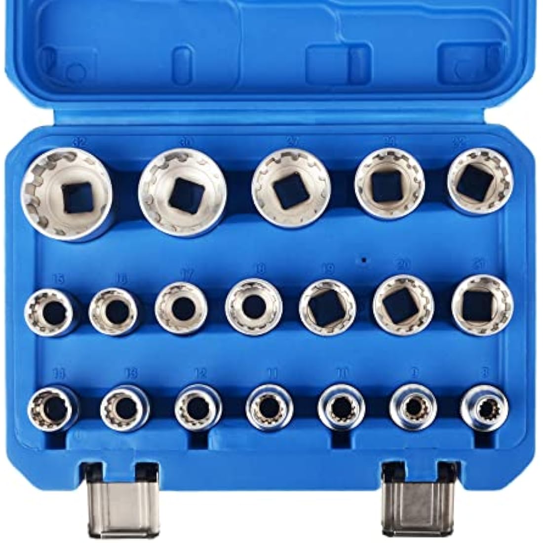 DAYUAN Spline Socket Set 1/2" Drive Universal Metric 8-32mm 12-Point Cr-V Socket Kit 19pcs