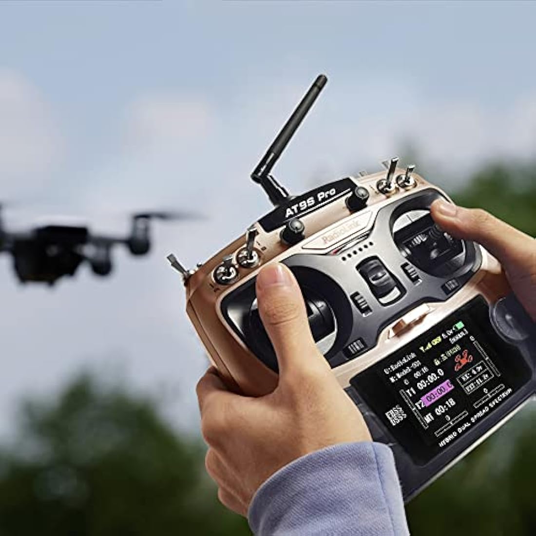 Radiolink AT9S Pro 10/12 Channels 2.4GHz RC Radio Transmitter and R9DS Receiver Kit 3400M Remote RC Plane Controller Long Range for FPV Racing Drone Quad Airplane Helicopter and More (Mode2 Left Hand)