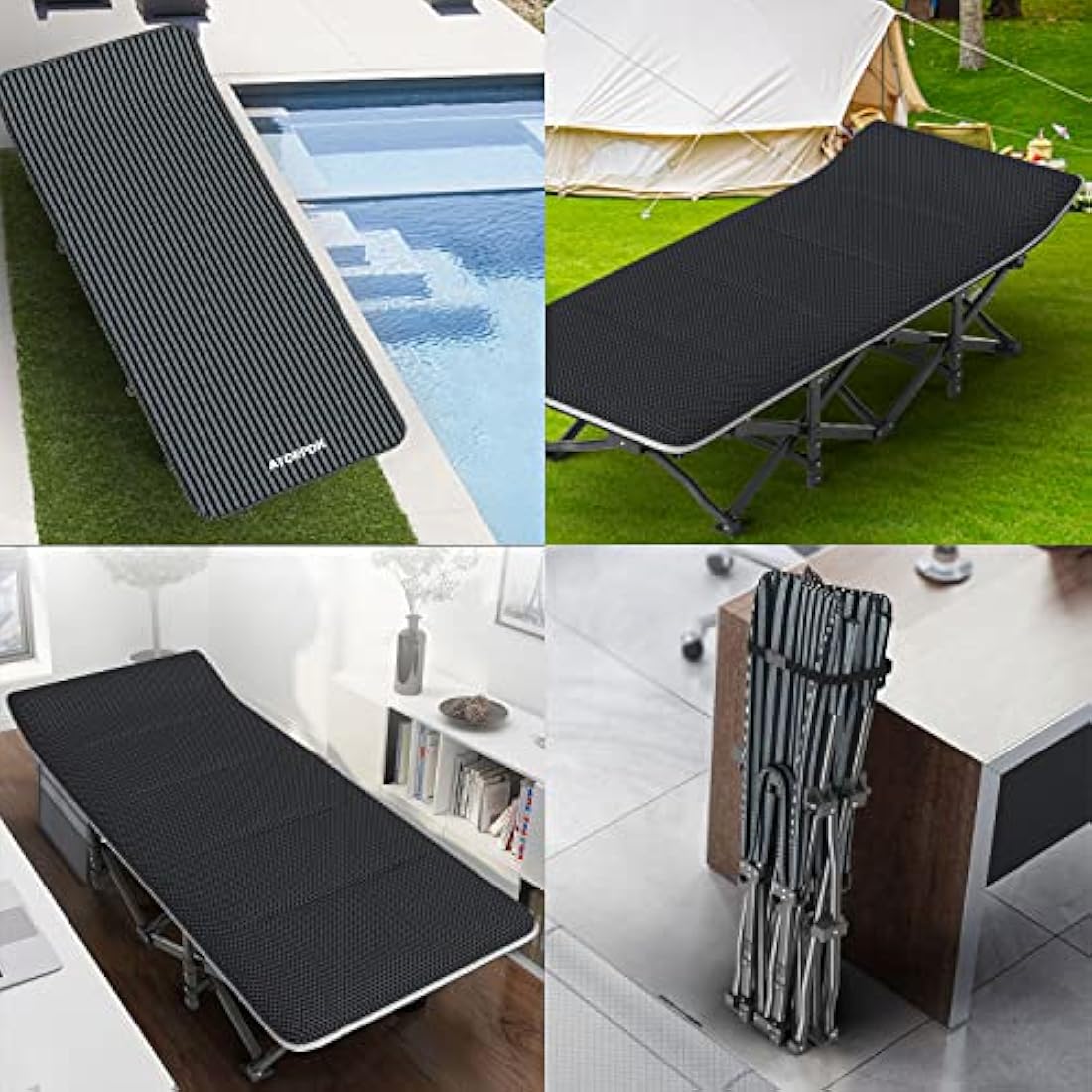 ATORPOK SHOP Camp Beds for Adults with Cushion Comfortable, Travel Camping Cot for Sleeping,Lightweight Folding Bed with Carry Bag Supports 450 lbs
