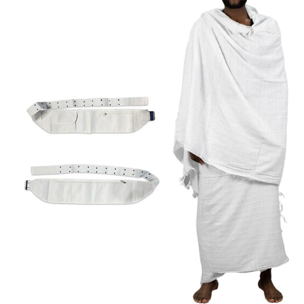 Premium Quality Mens Towelling Ihram/Ahram With Belt 100% Cotton 2 Pieces For Hajj & Umrah (White)