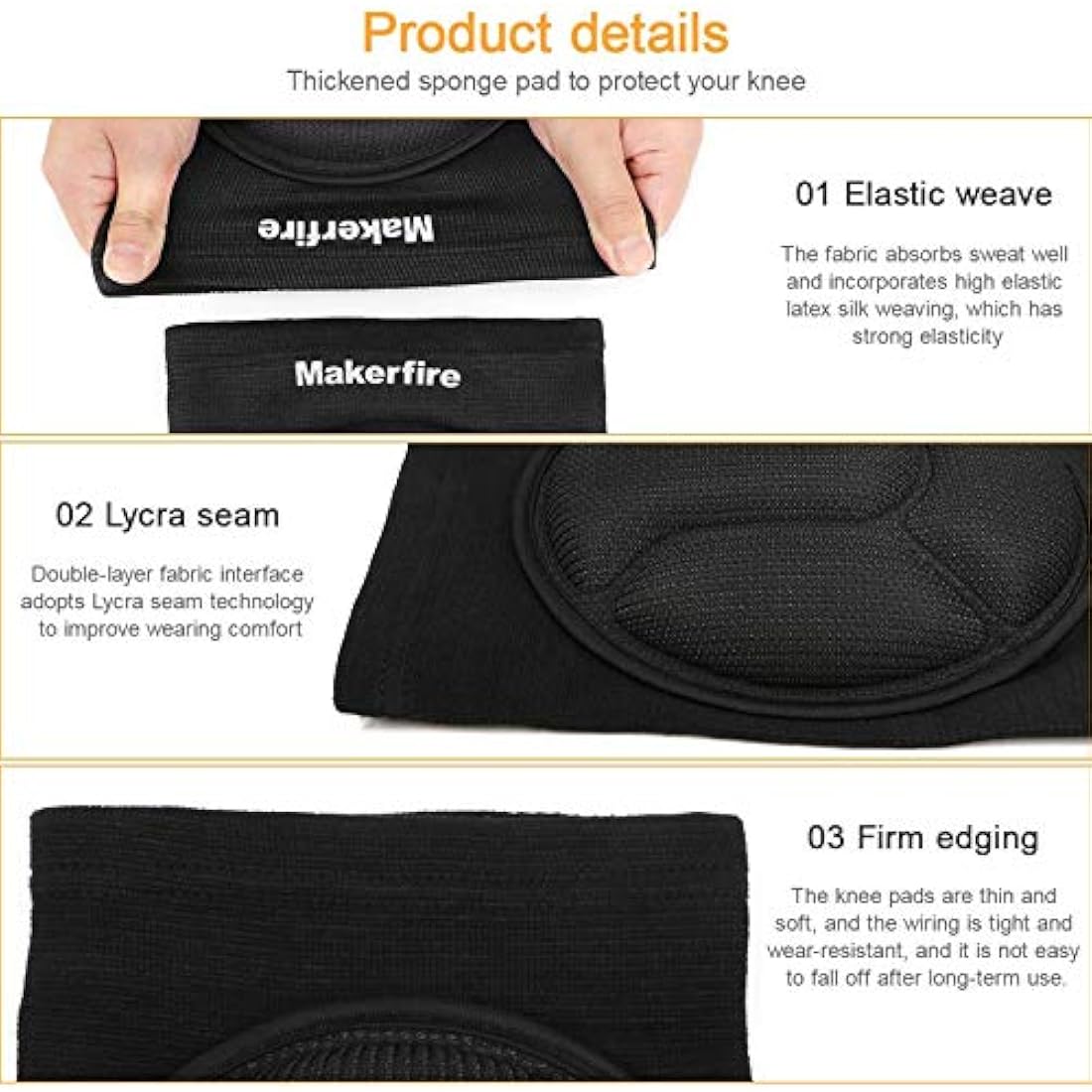 Makerfire Protective Knee Pads Knee Protector Thick Sponge Anti-Slip Collision Avoidance Knee Sleeve-1 Pair(L)