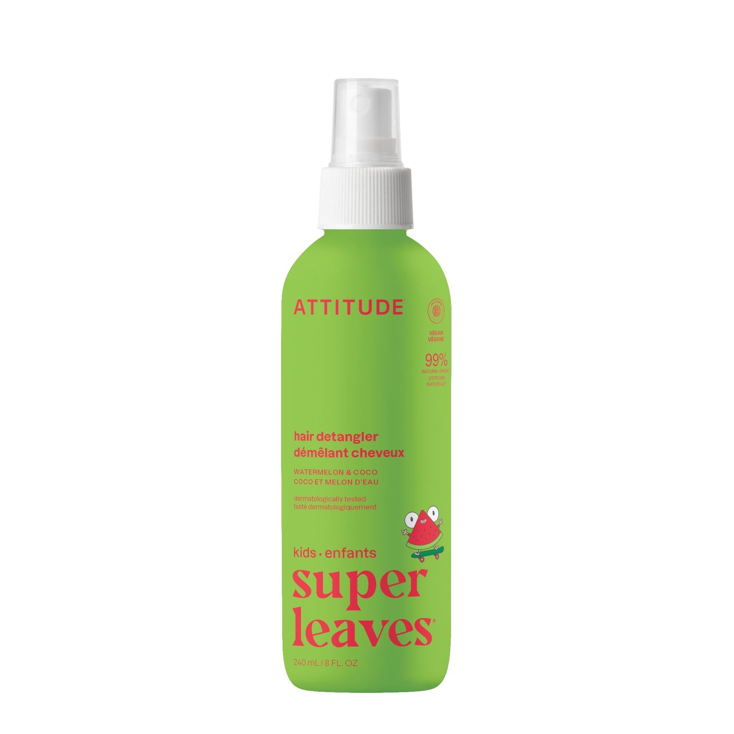 ATTITUDE Rinse-free Hair Detangler Spray for Kids, EWG Verified Leave In Product, Plant- and Mineral-Based Ingredients, Vegan, Watermelon and Coco,