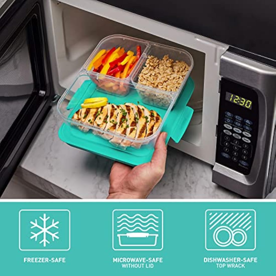 Sistema NEST IT Meal Prep Containers | 1.9 L | Airtight Food Storage Containers with Compartments & Lids | School Lunch Boxes | Green | 5 Count