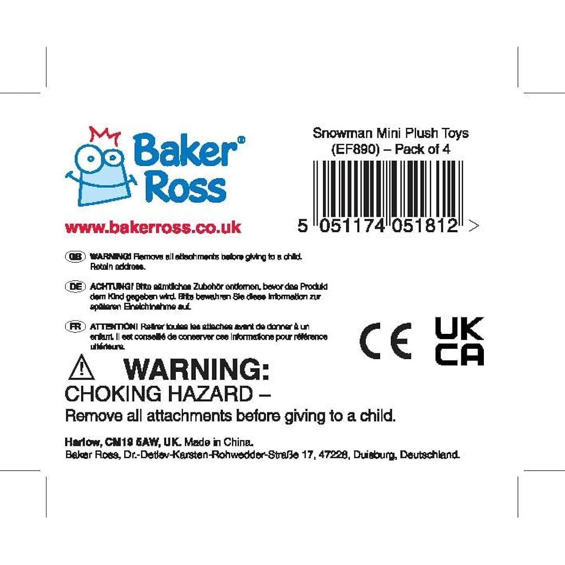 Baker Ross EF890 Snowman Mini Bean Pals (Pack of 4), Assorted