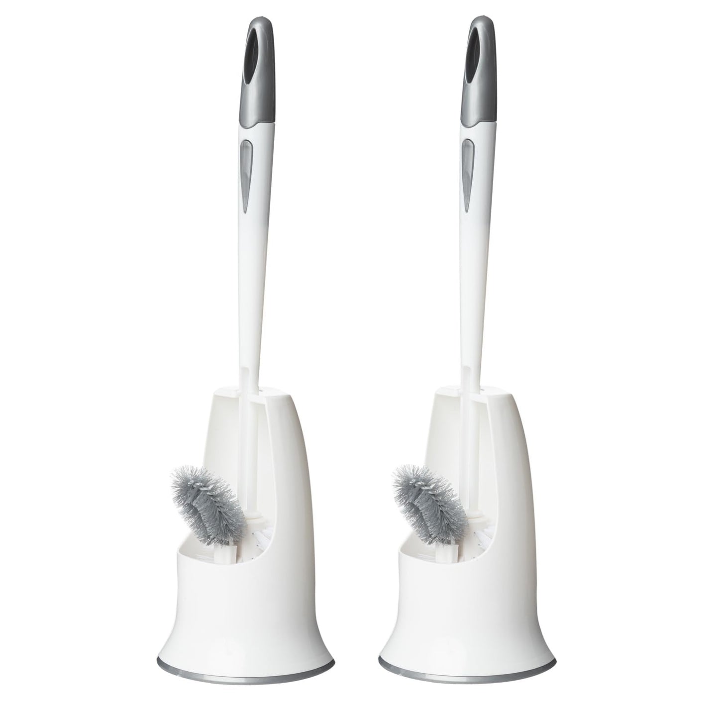 Ryhiac 2 Pack Toilet Brush with Holder for Bathroom, Double Brush Head with Bottom Edge, Home Cleaning Brush Set with Long Handle (Pack of 2 Grey