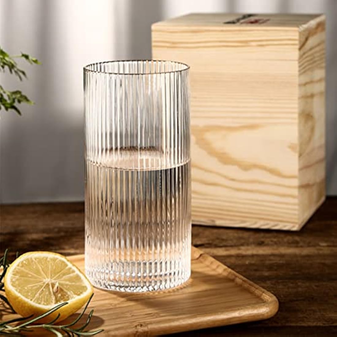 INSETLAN 370ml Drinking Glasses Set of 4,Vintage Ribbed Cup Glassware,Origami Style Transparent Cocktail Glasses Set, Bar Beverages Iced Coffee Cup Juice Ripple (L-370ML)