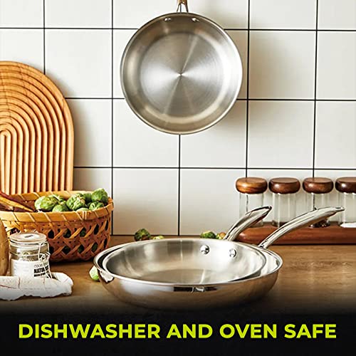 SEIDO Stainless Steel Frying Pan Induction Uncoated Non-Toxic Triply Cookware 20cm PFOA PFAS Free Dishwasher & Oven Safe 260C, New ThermoCore 5ply