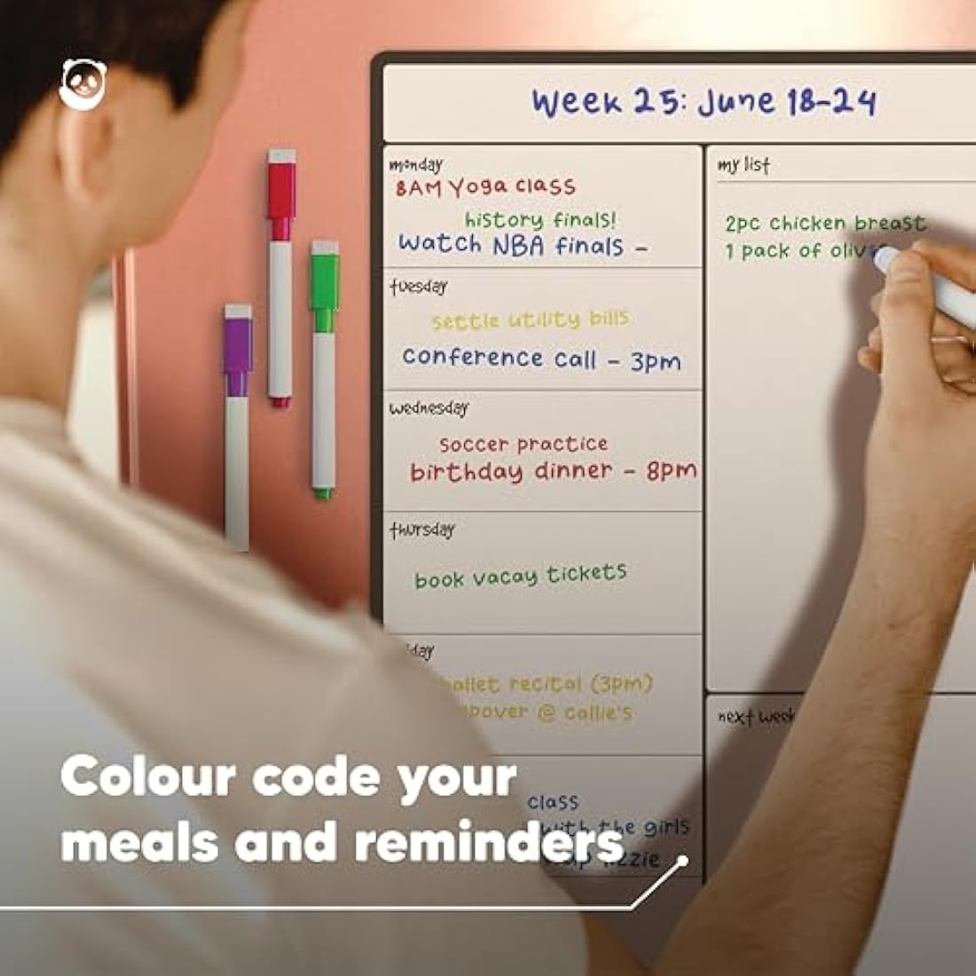 Smart Panda A3 Magnetic Whiteboard Fridge Calendar - Meal Planner and Shopping List White Board - Memo Board and Family Planner Notice Board - Weekly