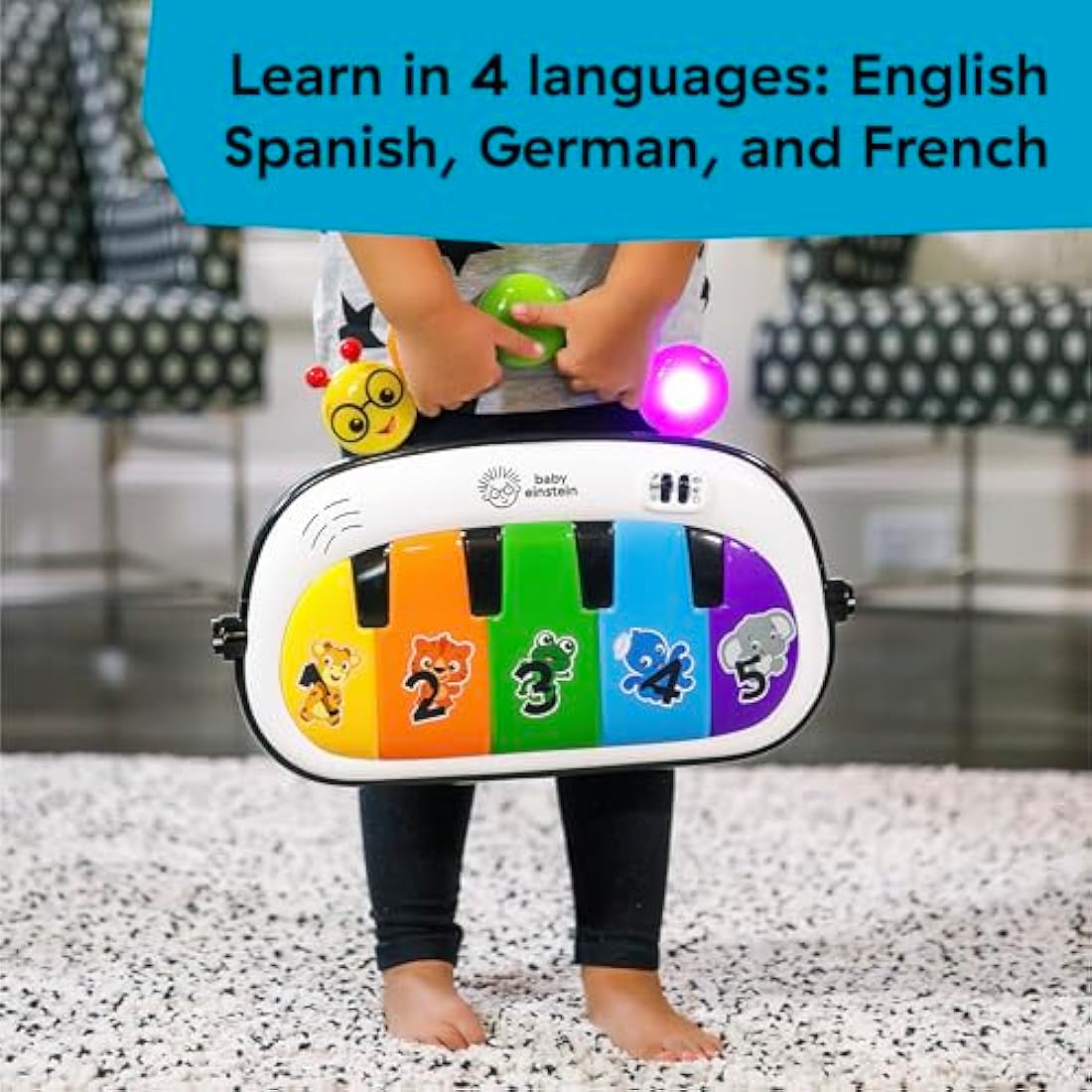 Baby Einstein, 4-in-1 Kickin' Tunes and Language Discovery Play Gym with Piano, Mat with Detachable Activity Toys, Lights, Sounds and Music, Ages Newborn +